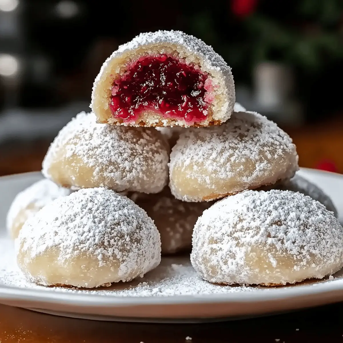 Raspberry Filled Almond Snowball Cookies