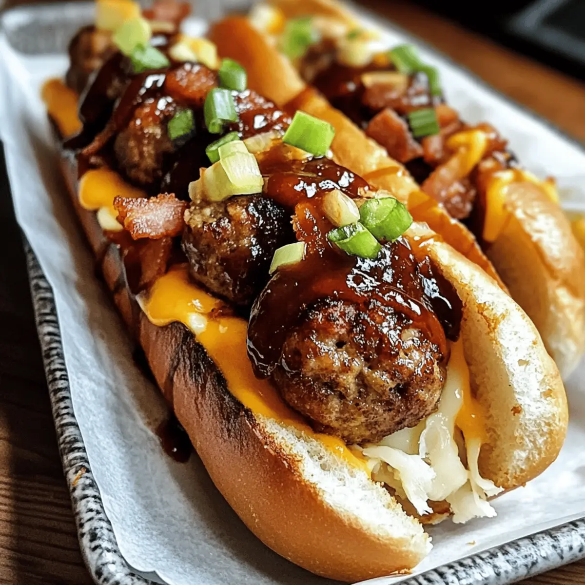 Bourbon BBQ Bacon Cheeseburger Meatball Subs