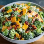 Classic Broccoli Bacon Salad with Raisins and Cheddar Cheese
