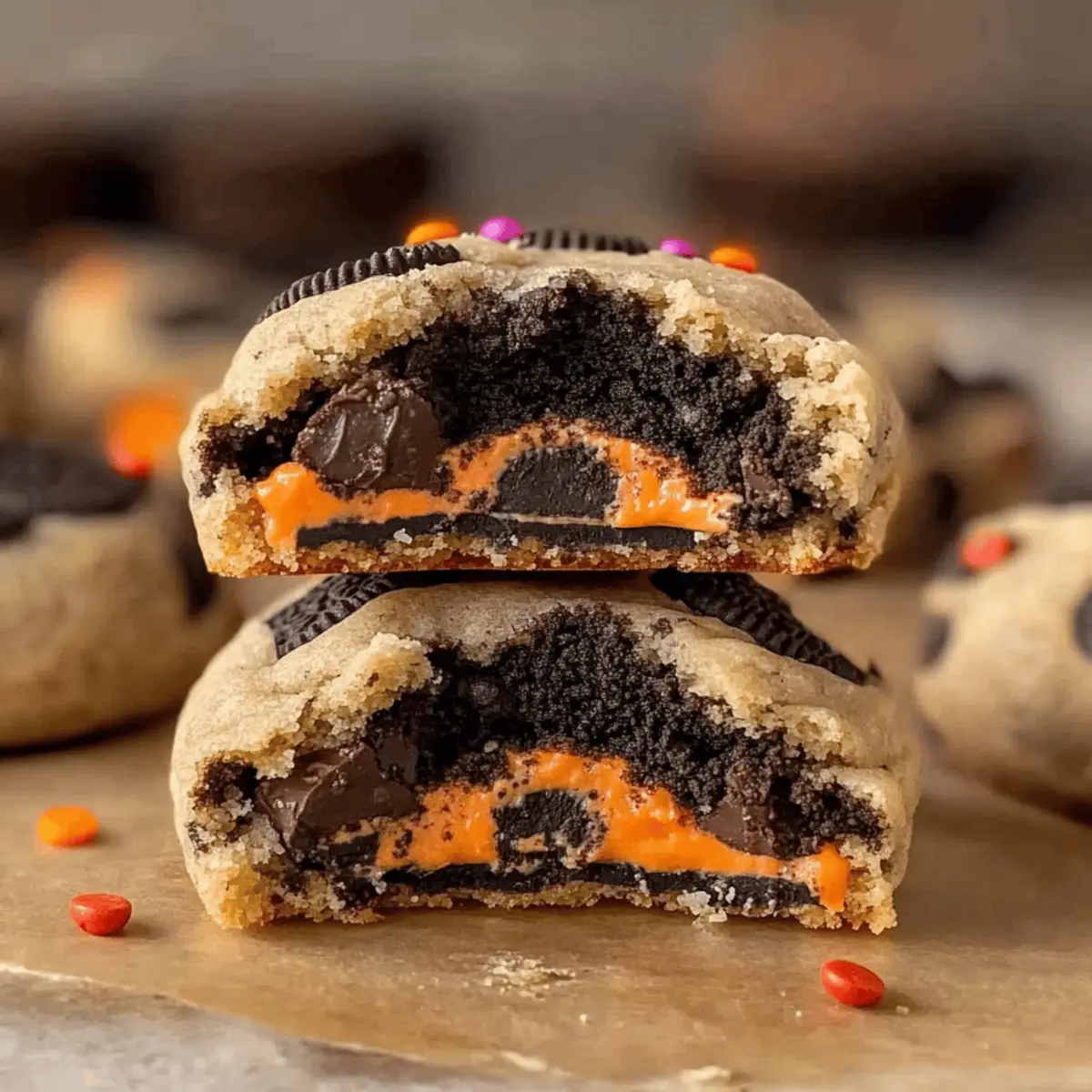 Halloween Oreo Stuffed Chocolate Chip Cookies