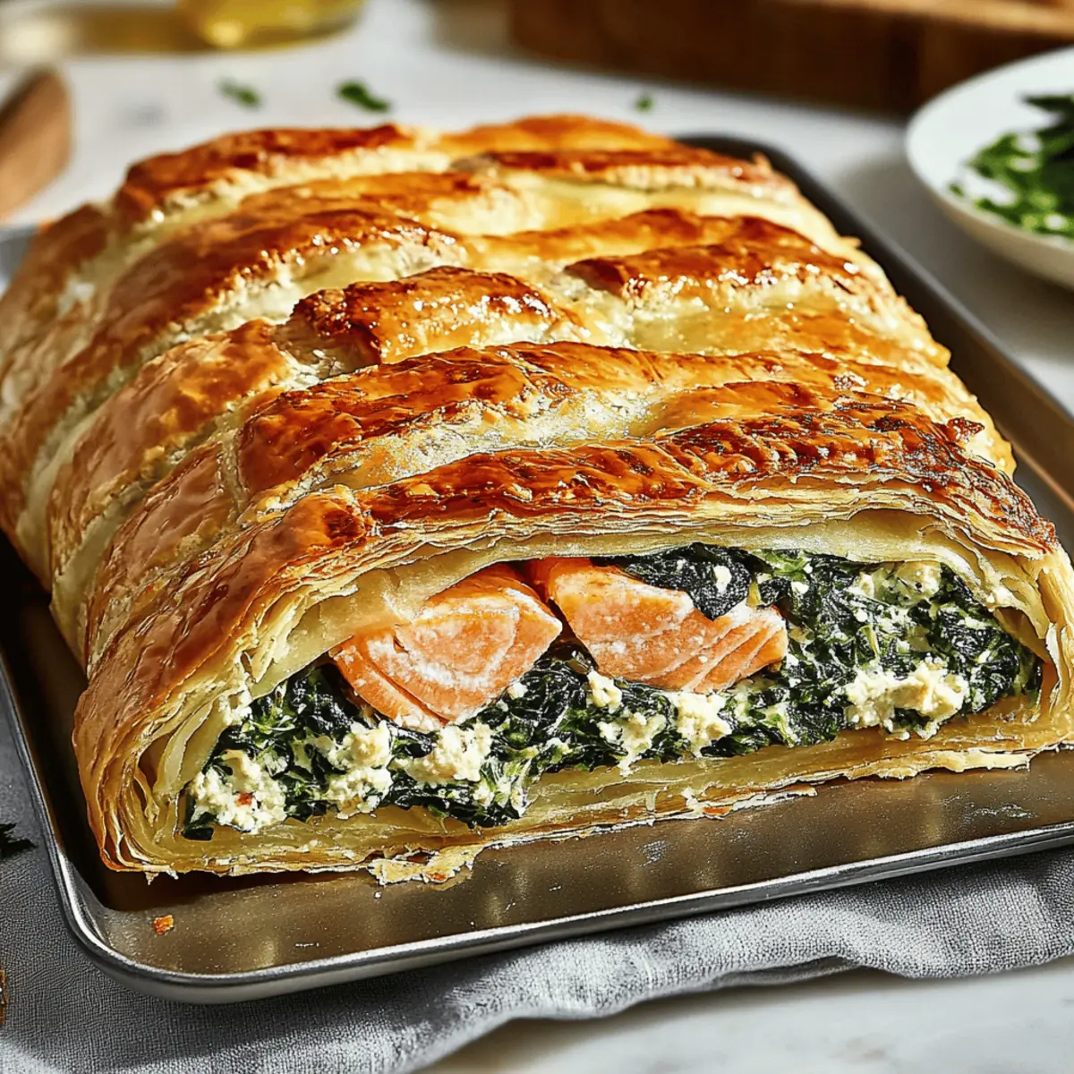 Spinach Cheese Stuffed Salmon Wellington