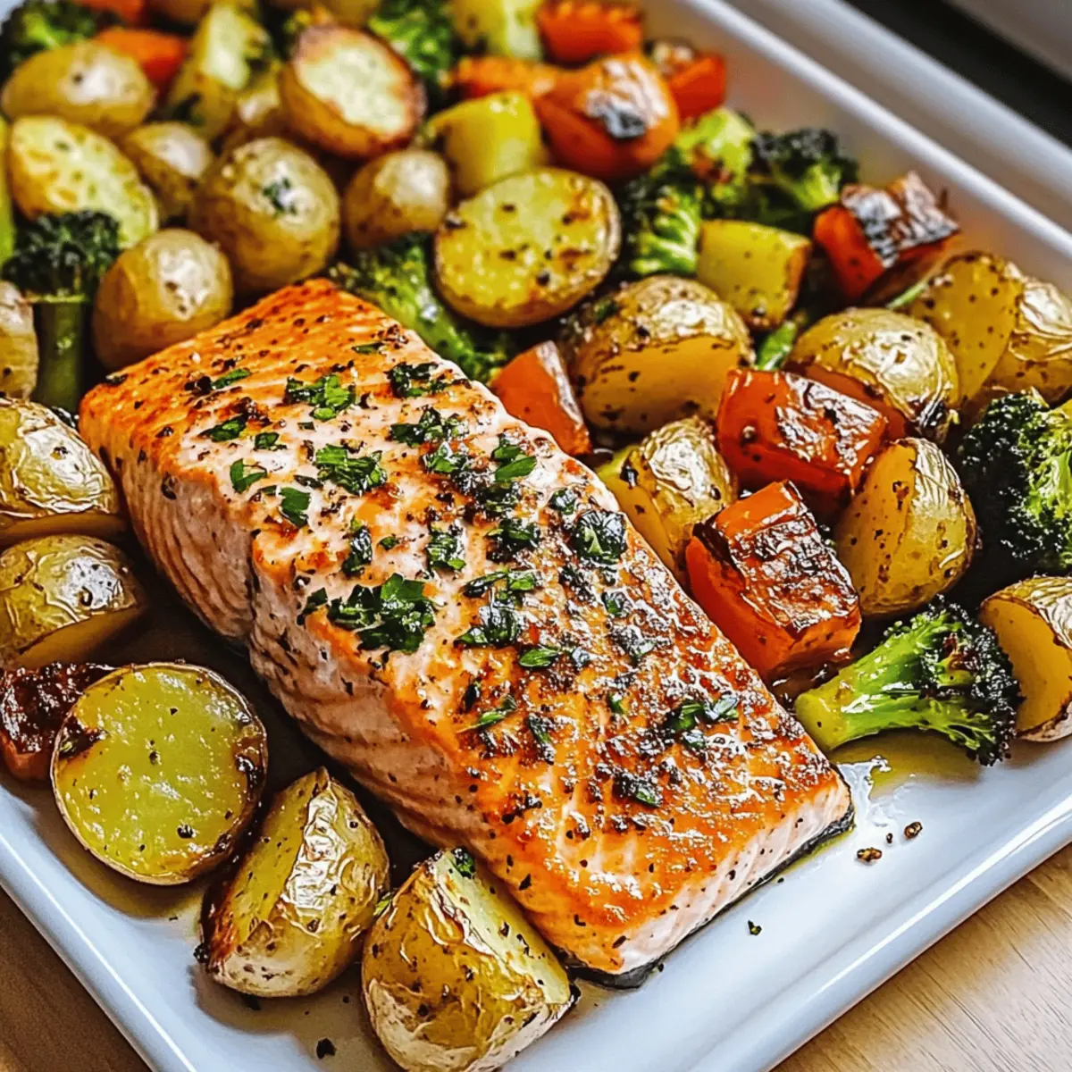 Sheetpan Salmon and Potatoes With Veggies