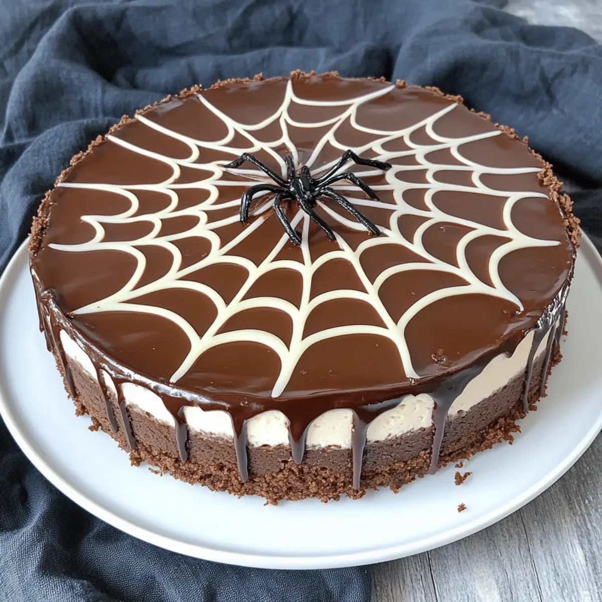 Chocolate Spiderweb Cheesecake (No Bake)