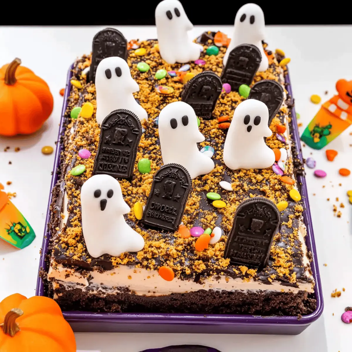 Halloween Graveyard Chocolate Poke Cake