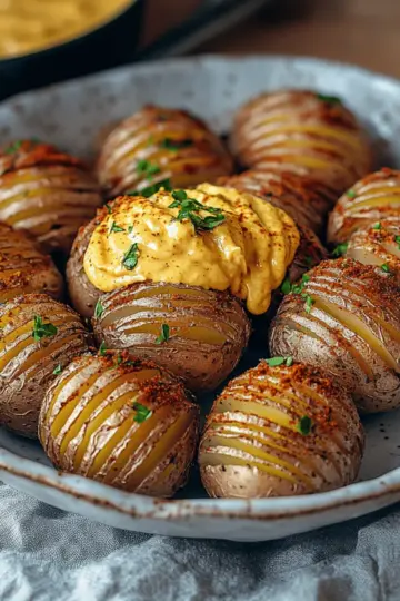 Oven-Baked Mini Hasselback Potatoes with Vegan Cajun Mayo