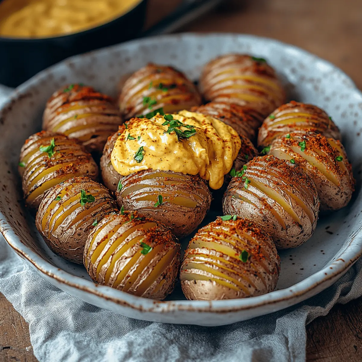 Oven-Baked Mini Hasselback Potatoes with Vegan Cajun Mayo