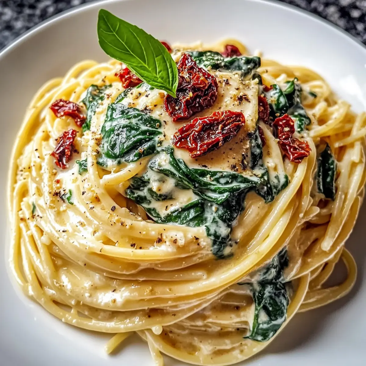 Spaghetti & Spinach with Sun-Dried Tomato Cream Sauce