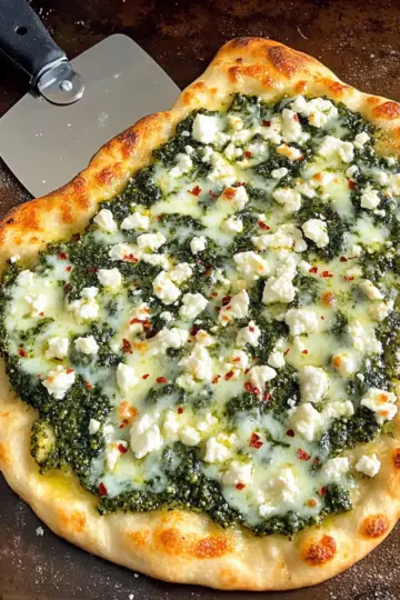 Three Cheese Pesto Spinach Flatbread Pizza