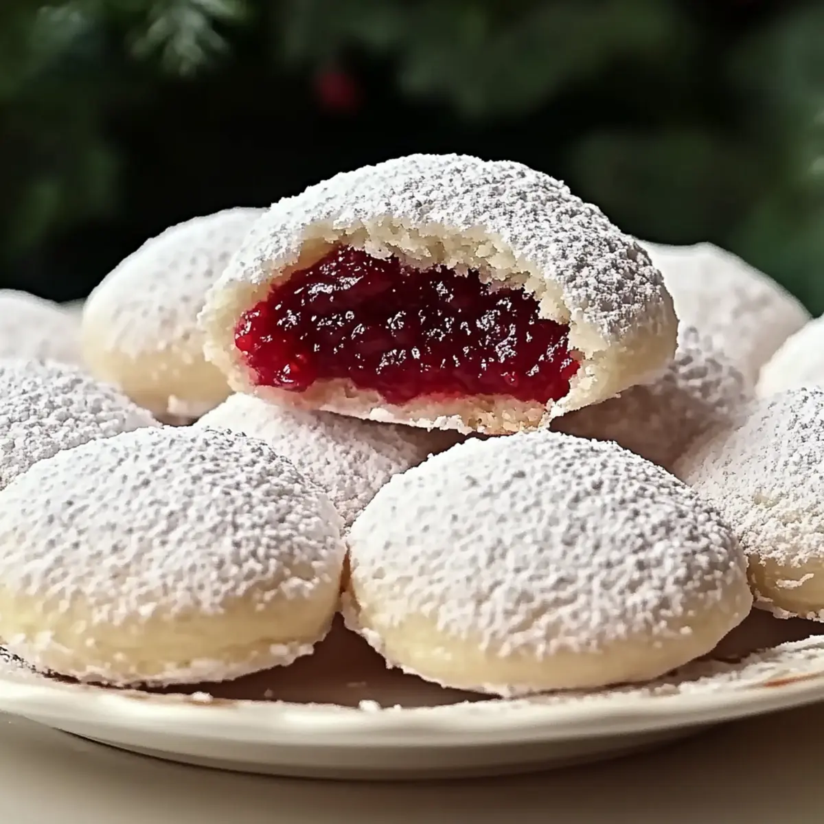 Raspberry-Filled Almond Snow Cookies
