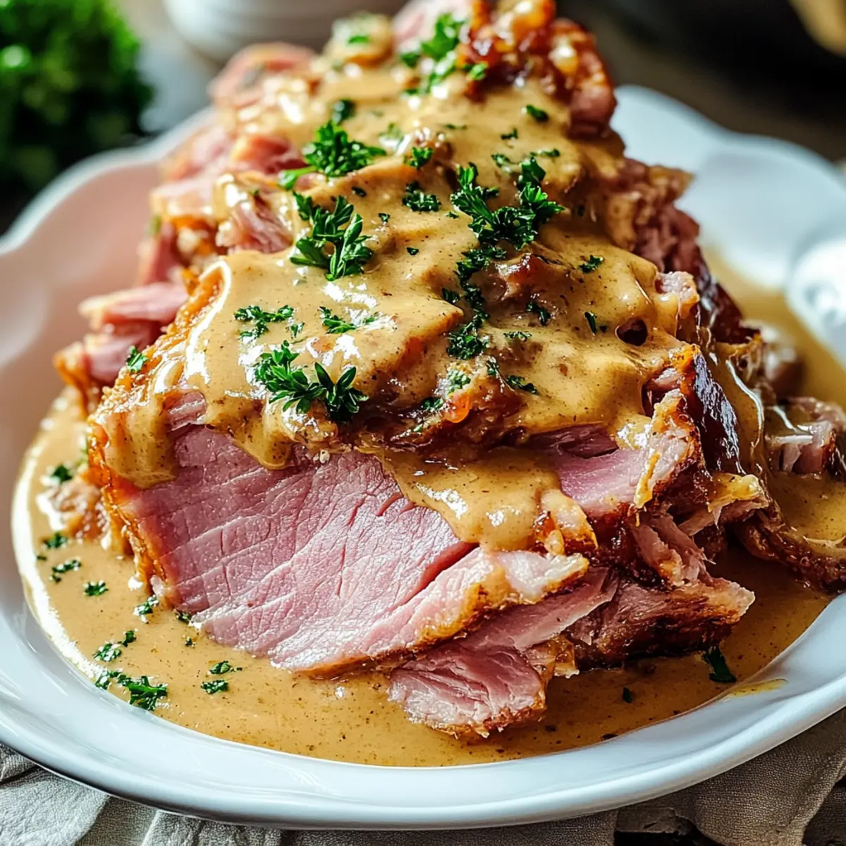 Slowcooker Creamy Mustard Pulled Ham