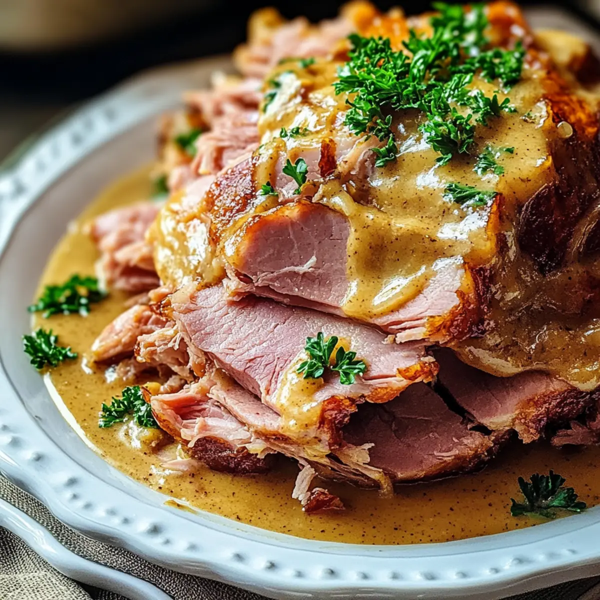 Slowcooker Creamy Mustard Pulled Ham