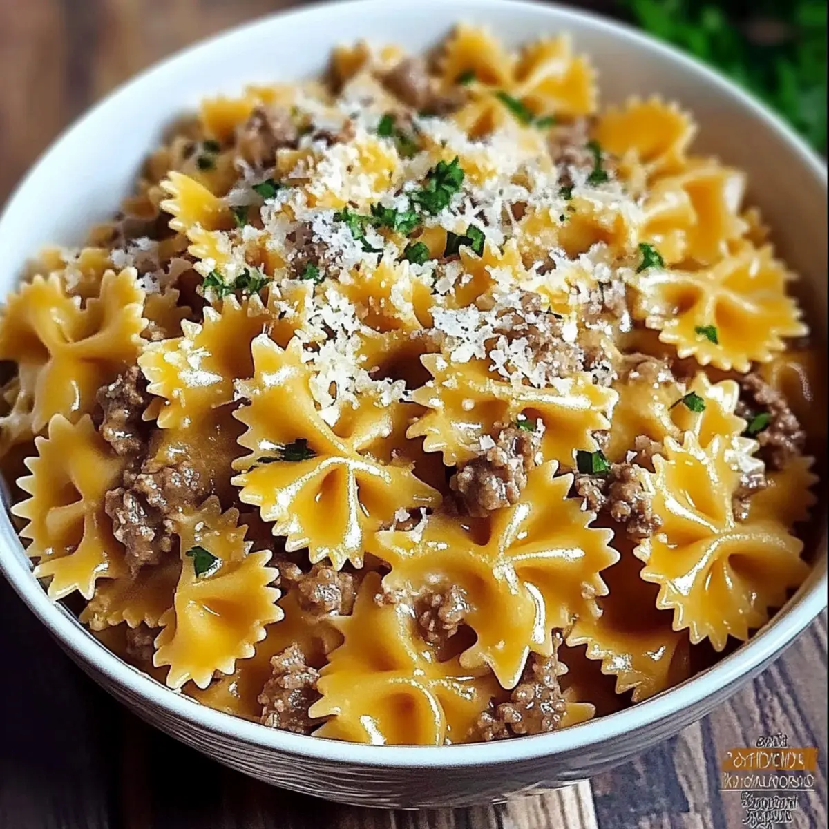 Garlic Butter Beef & Cheesy Bowtie Pasta
