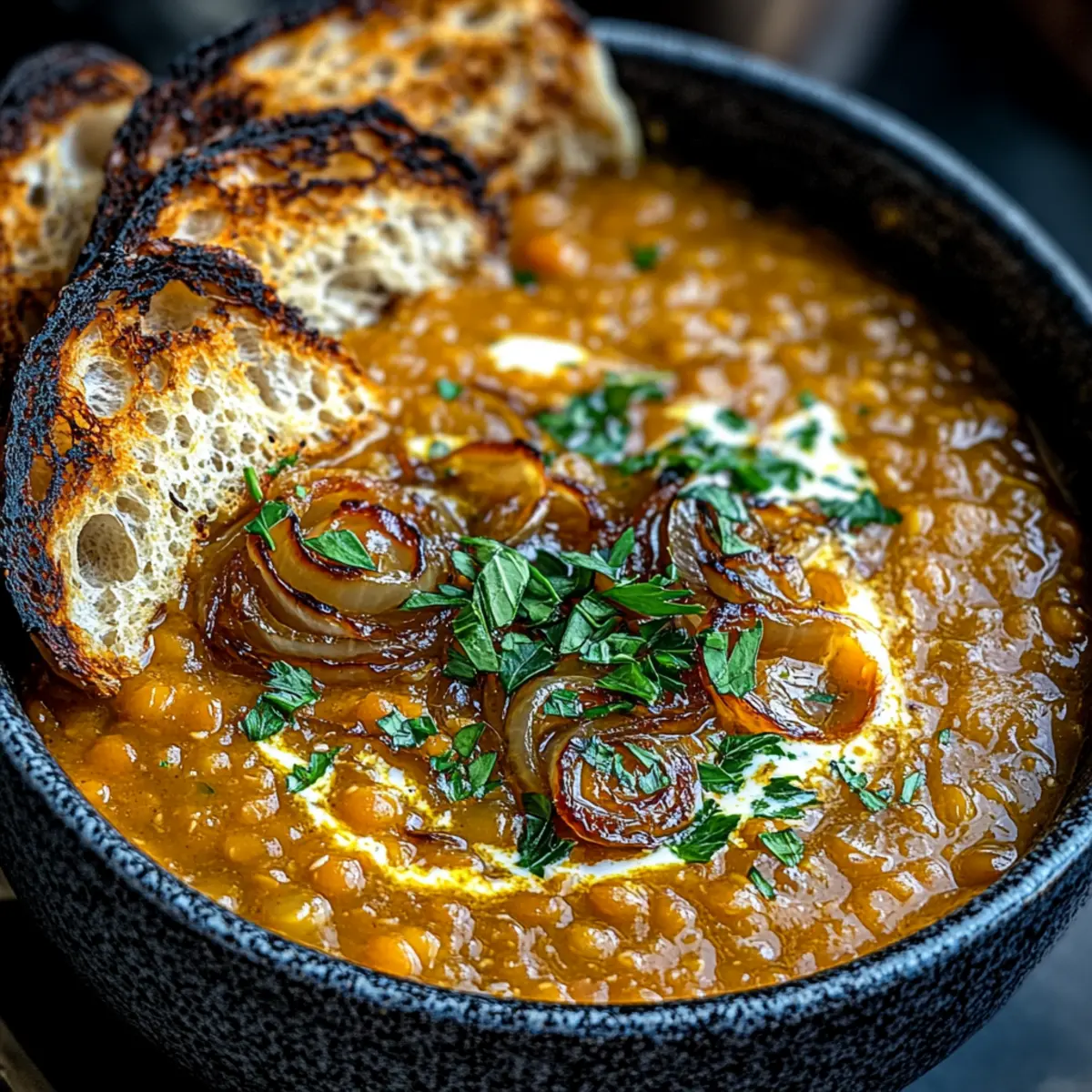 Carmelized Onion Red Lentil Soup