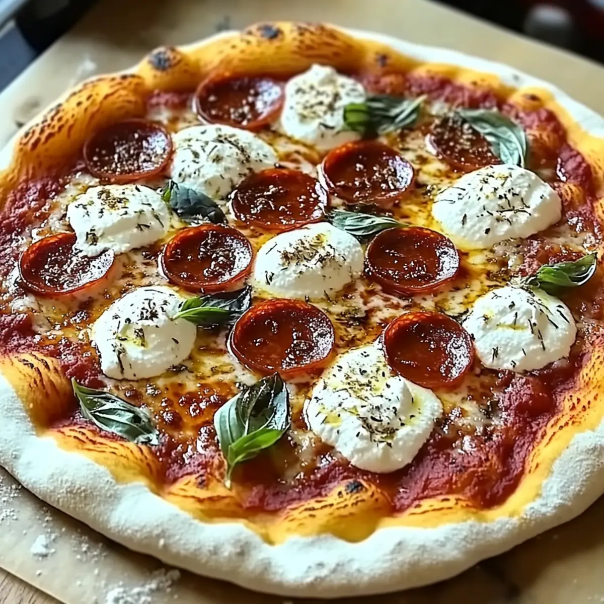 Hot Honey Pepperoni Ricotta Pizza