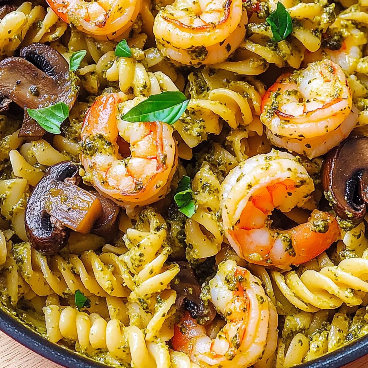 Pesto Shrimp Mushroom Pasta