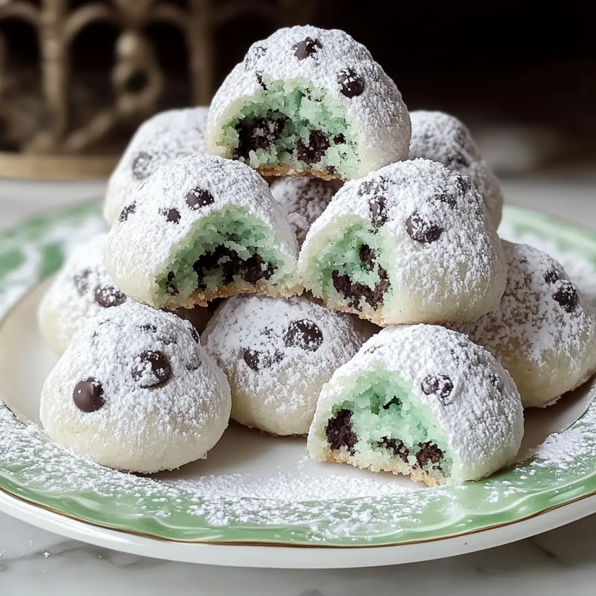 Mint Chocolate Chip Snowball Cookies
