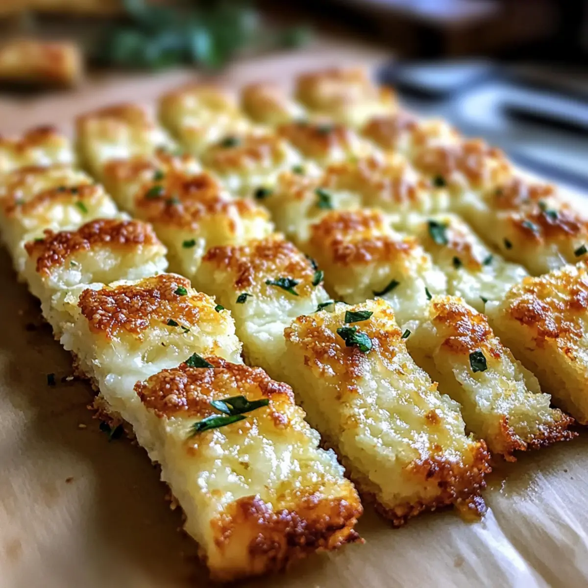 Keto Cauliflower Garlic Breadsticks