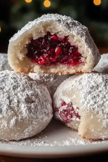 Raspberry-Filled Almond Snowball Cookies