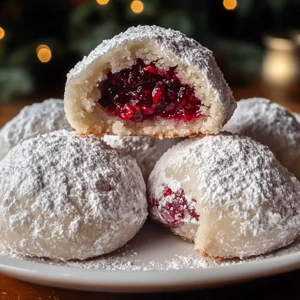 Raspberry-Filled Almond Snowball Cookies