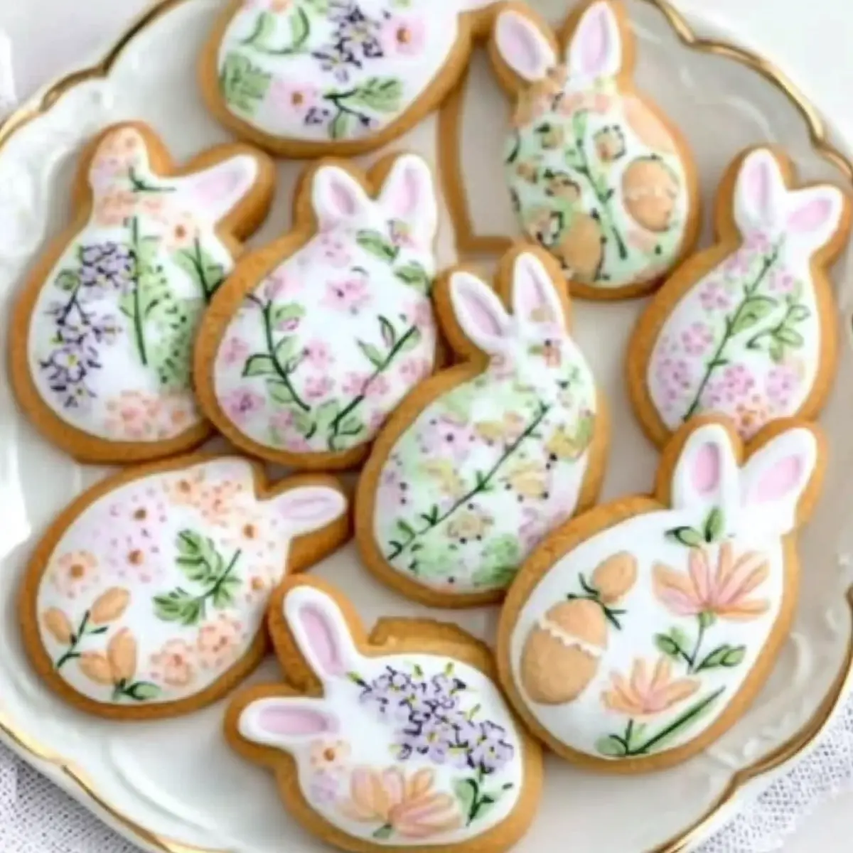 Floral Bunny and Egg Sugar Cookies