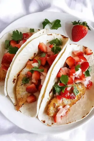 Tilapia Tacos with Strawberry + Rhubarb