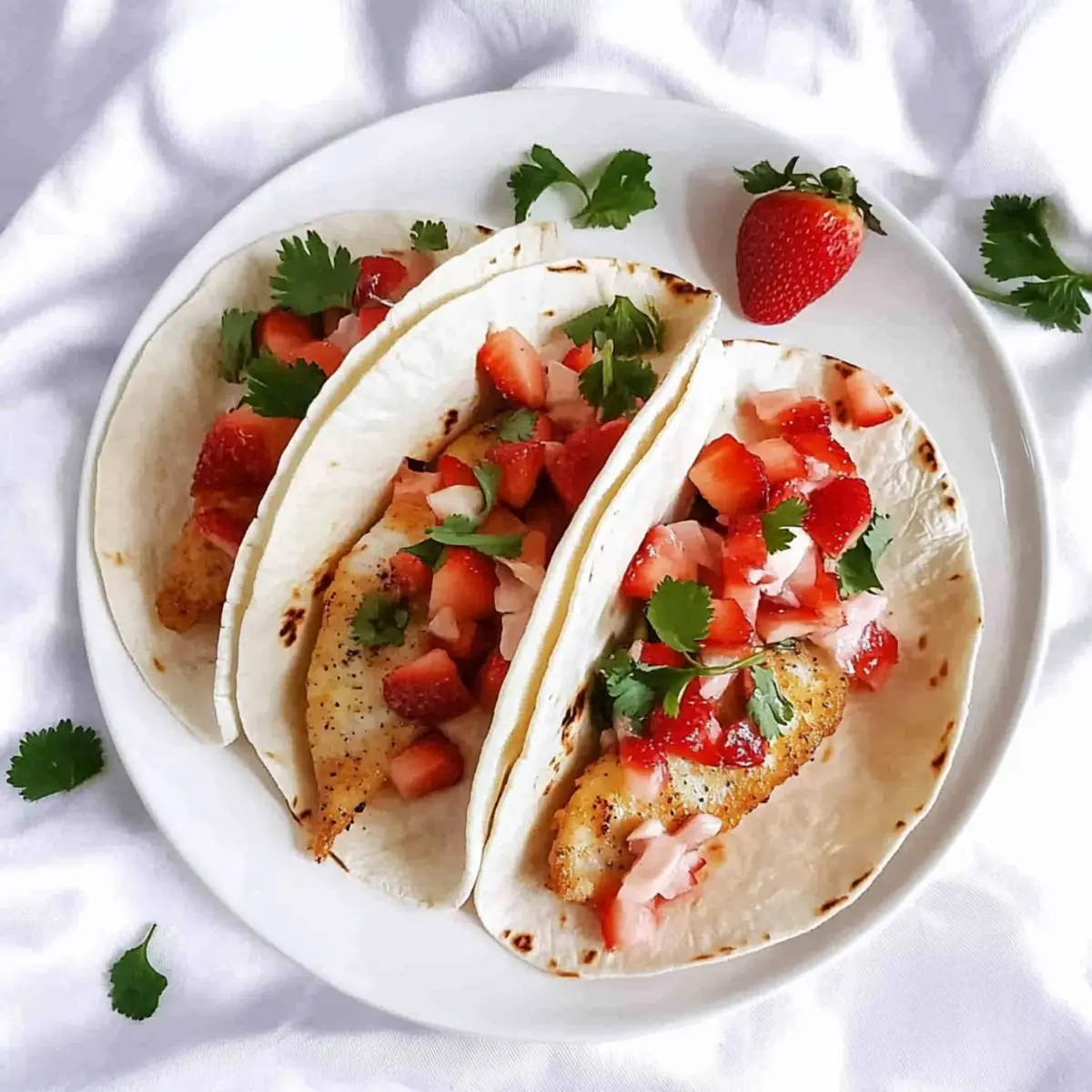 Tilapia Tacos with Strawberry + Rhubarb