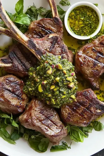 Lamb Loin Chops Over Minty Pistachio Butter