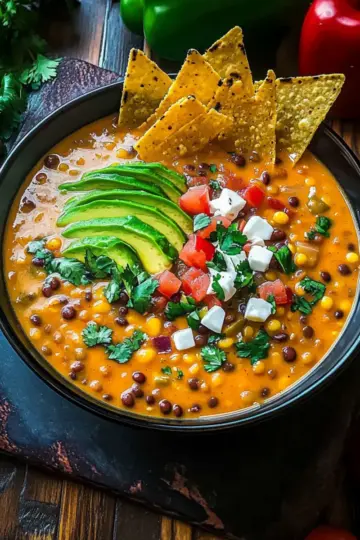 Vegetarian Lentil Tortilla Soup