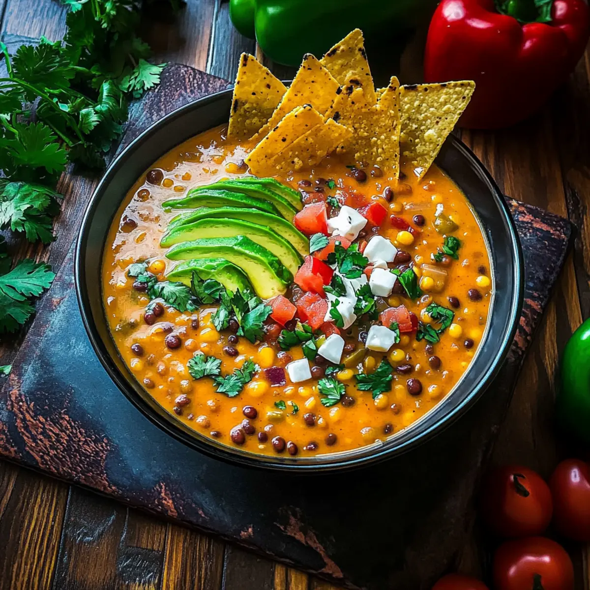 Vegetarian Lentil Tortilla Soup