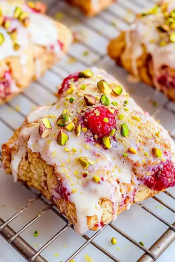 Raspberry Pistachio Scones with Lemon Glaze