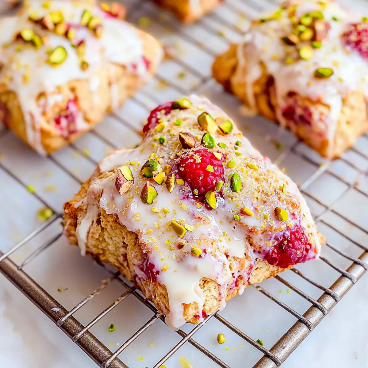 Raspberry Pistachio Scones with Lemon Glaze