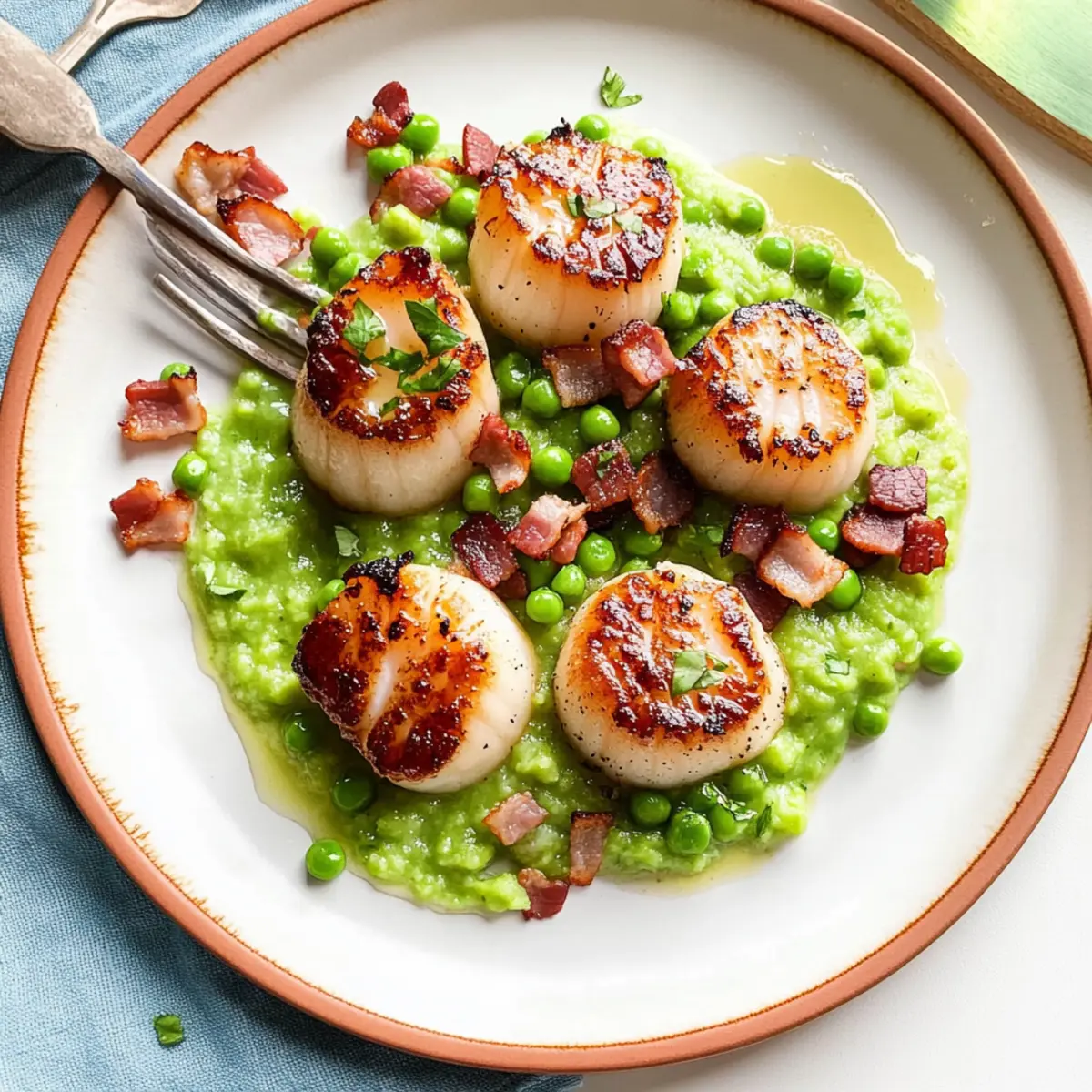 Seared Scallops with Green Peas, Mint and Shallots
