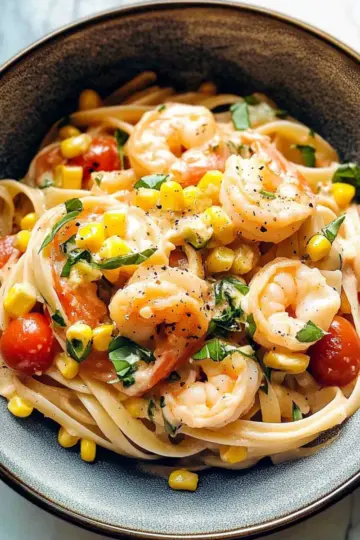 Creamy Shrimp Pasta with Corn and Tomatoes