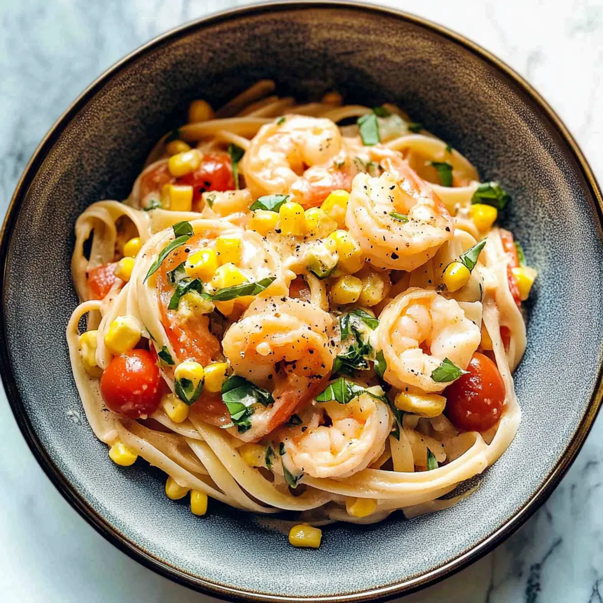 Creamy Shrimp Pasta with Corn and Tomatoes