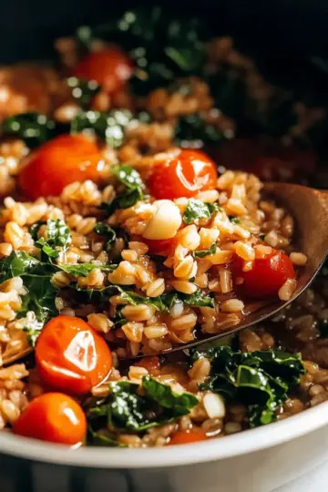 One-Pan Farro with Tomatoes and Kale