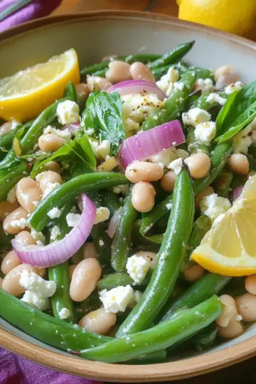 Lemon Feta White Bean and Green Bean Salad