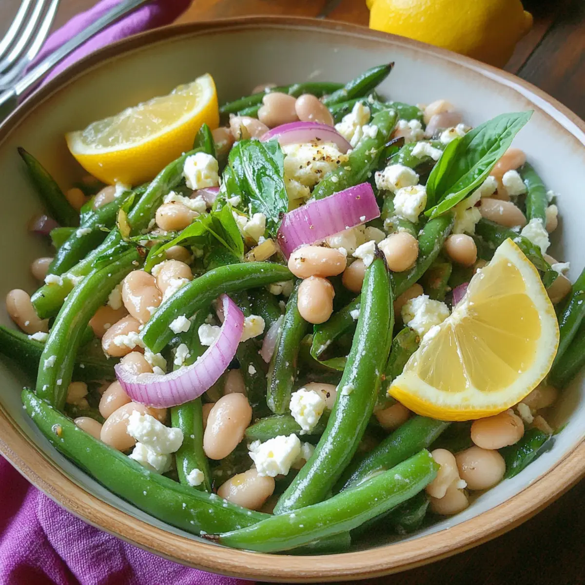 Lemon Feta White Bean and Green Bean Salad