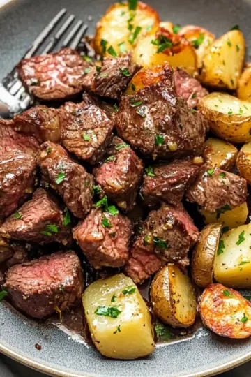 Garlic Butter Steak Bites and Potatoes