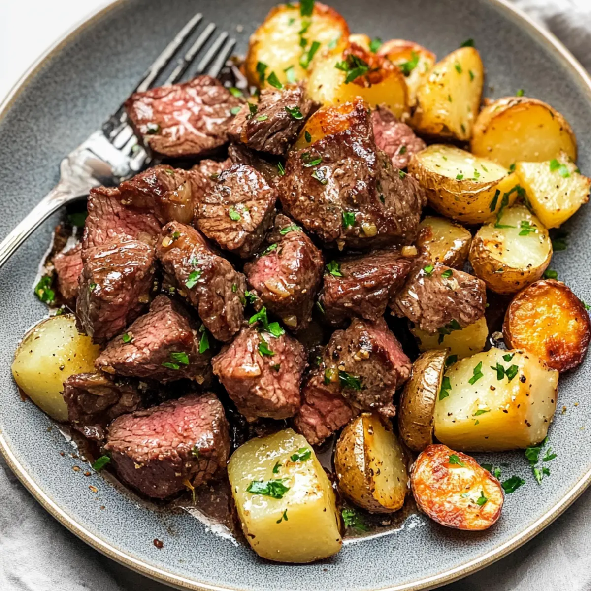 Garlic Butter Steak Bites and Potatoes