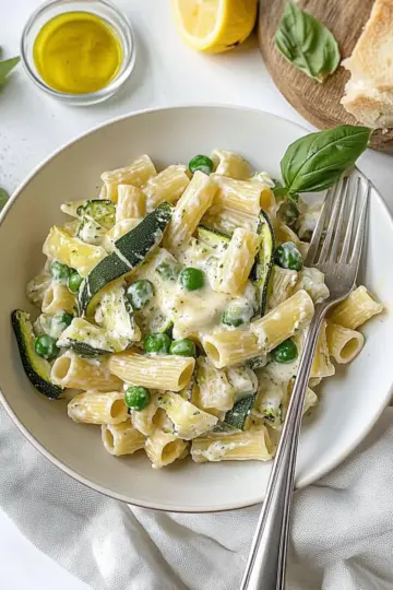 Zucchini Ricotta Summer Pasta with Peas
