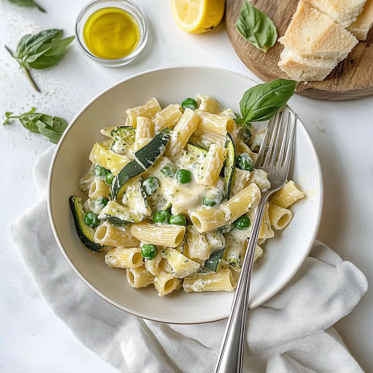 Zucchini Ricotta Summer Pasta with Peas