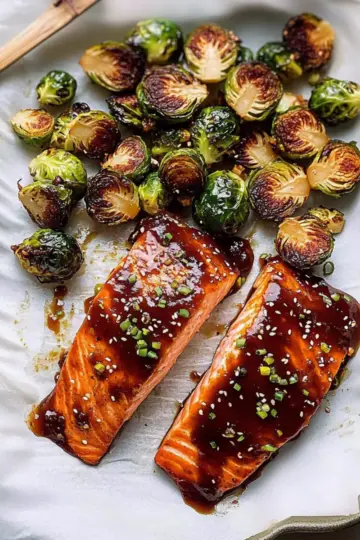 Asian BBQ Salmon And Brussels Sprouts