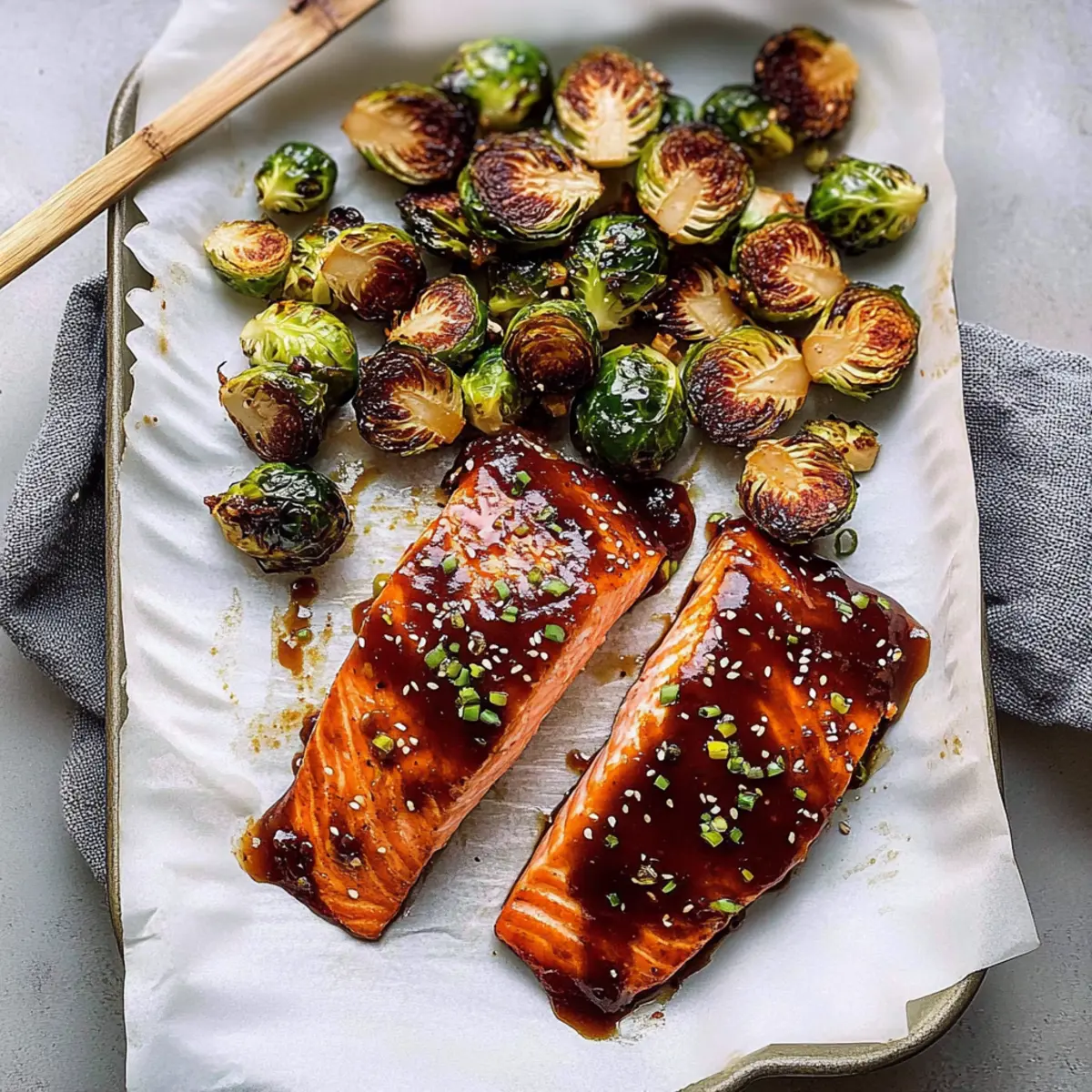 Asian BBQ Salmon And Brussels Sprouts