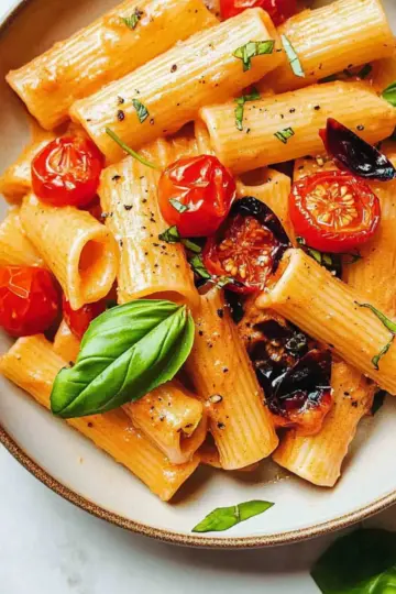 Creamy Vegan Red Pepper Pasta with Blistered Tomatoes