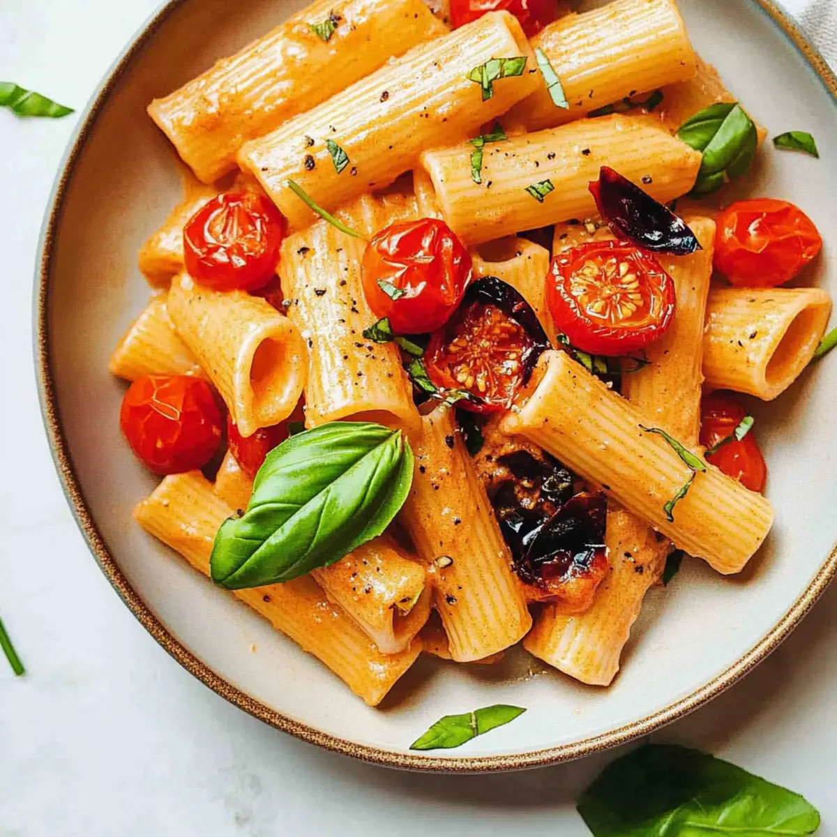 Creamy Vegan Red Pepper Pasta with Blistered Tomatoes