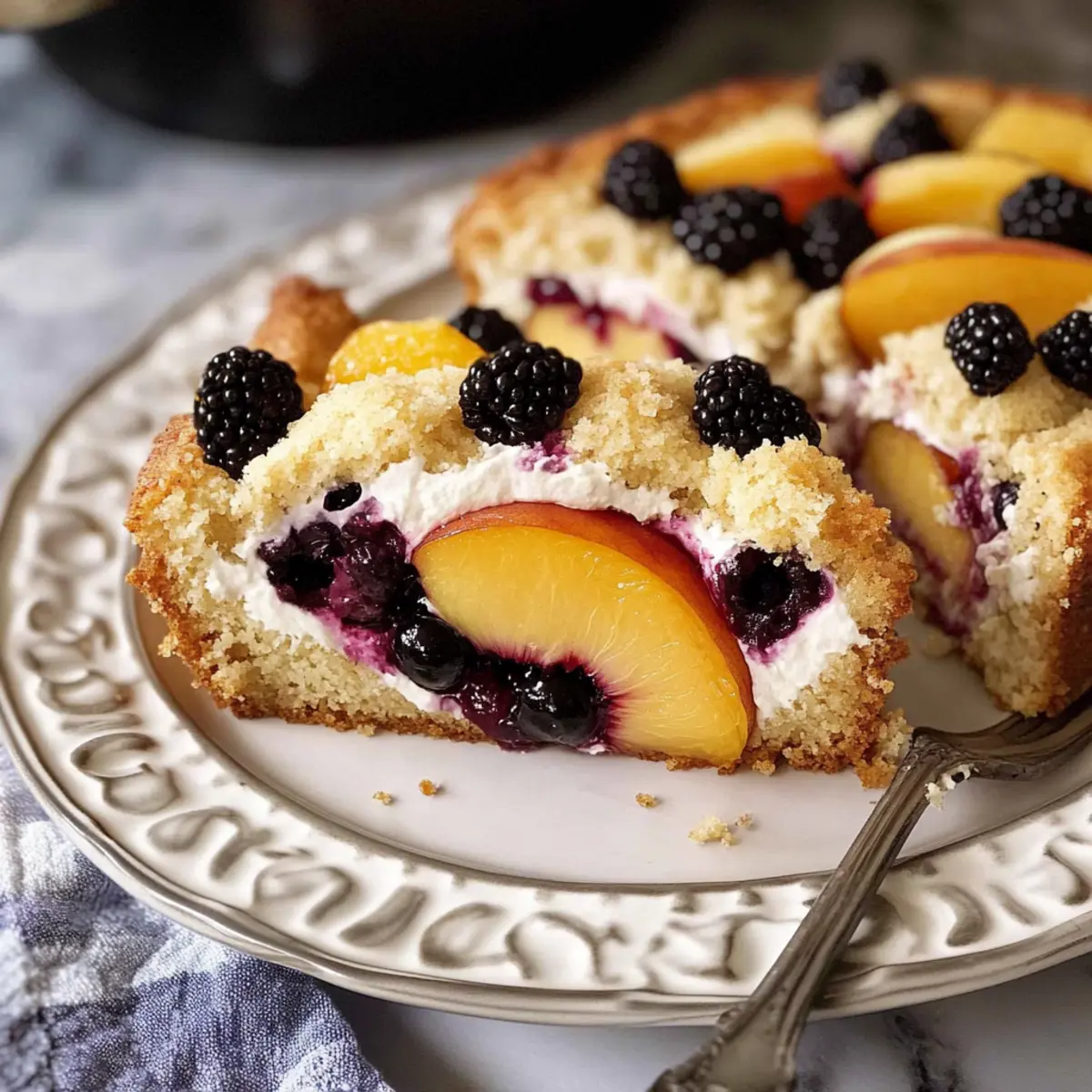 Fresh Peach Buckle with Blackberries