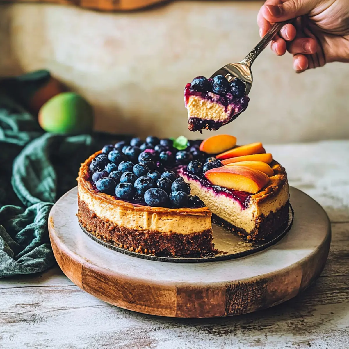 Blueberry peach cheesecake