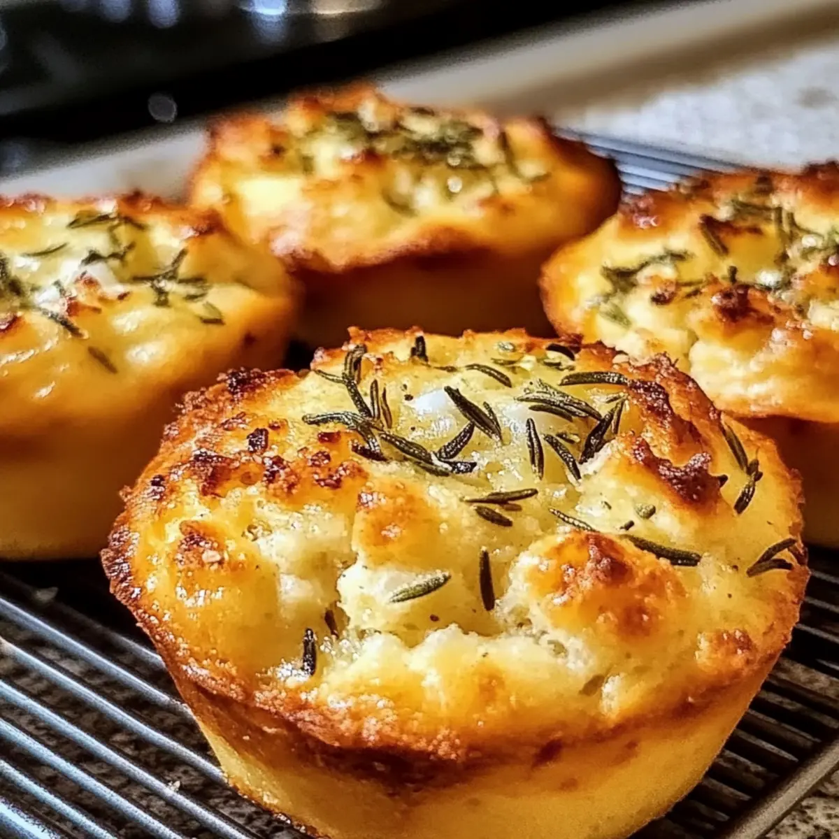 Golden Crust Garlic Rosemary Focaccia Muffins