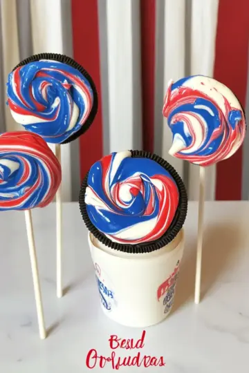 red, white, and blue Oreo pops